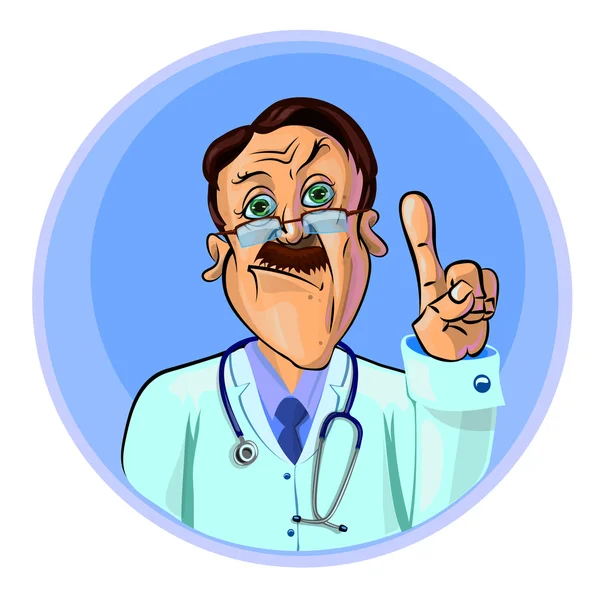 Ilustración vectorial de un médico con el dedo índice hacia arriba — Vector de stock