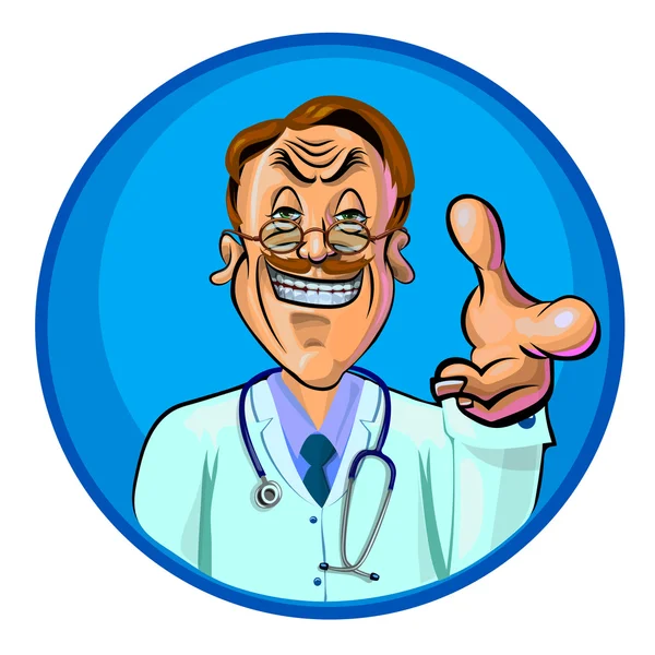 Ilustración vectorial de un médico señalando con el dedo índice — Vector de stock