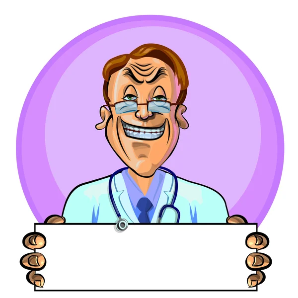 Vector illustration of a doctor with blank banner — Stok Vektör