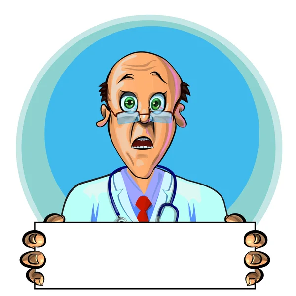 Ilustração vetorial de um médico com banner em branco —  Vetores de Stock