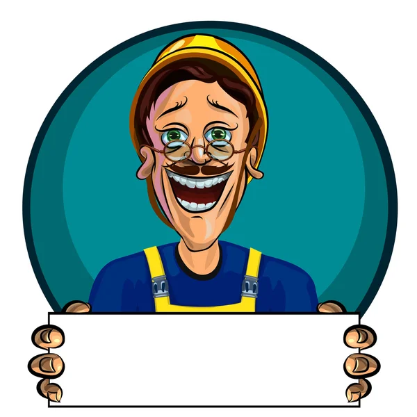 Vector image of cheerful workman holding blank poster — Stock vektor