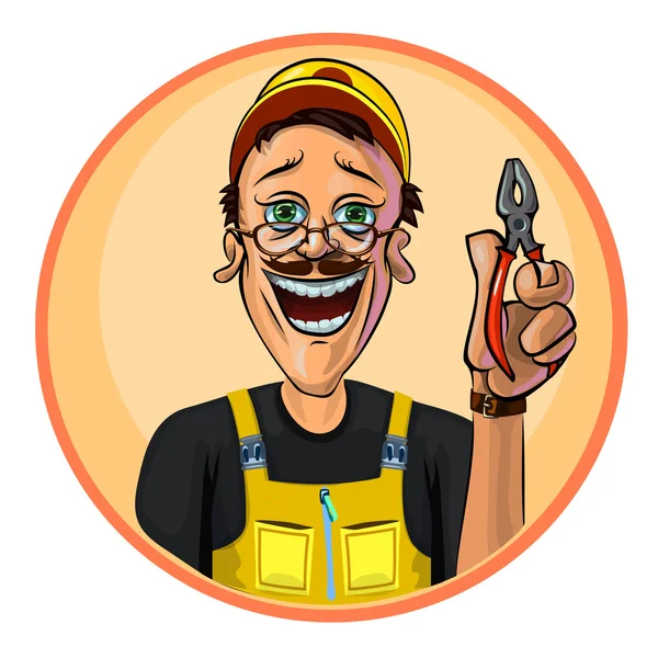 Ilustración vectorial del trabajador sonriente con alicates — Vector de stock