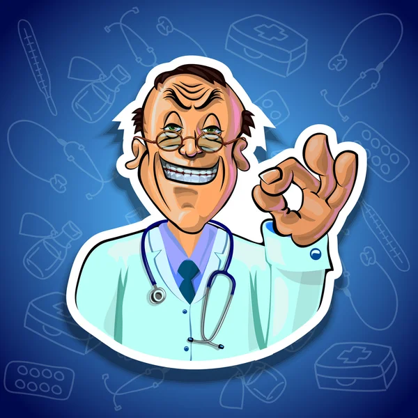 Ilustración vectorial del médico sonriente mostrando signo OK — Vector de stock