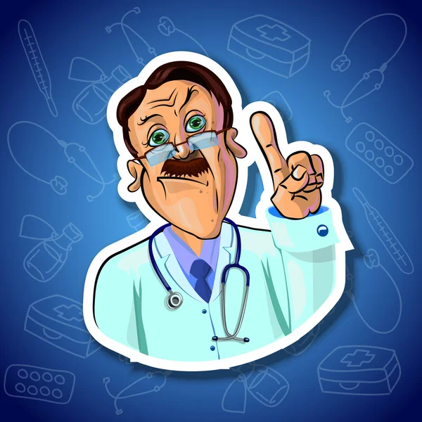 Vektorbild eines seriösen Arztes mit erhobenem Zeigefinger — Stockvektor