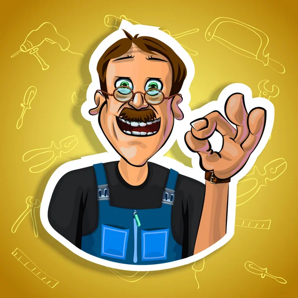 Vector image of cheerful workman showing OK sign — Stock Vector