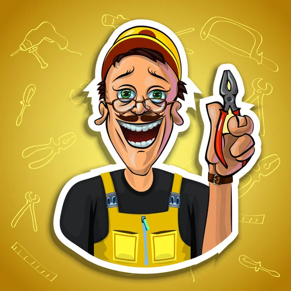 Vector image of cheerful workman with pliers — Stock Vector