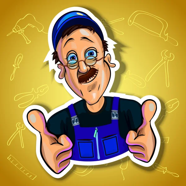 Vector image of smiling workman with his thumbs up — Stock Vector