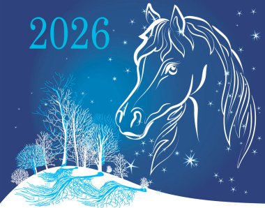 Doğu takviminde 2026 sembollü arkaplan kartpostalı - at 