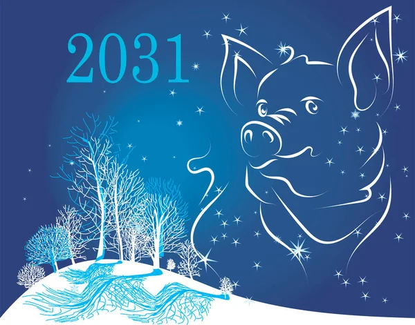 Doğu takviminde 2031 sembollü arkaplan kartpostalı - domuz 
