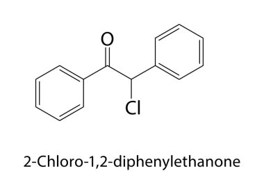 2-Chloro-1,2-diphenylettone iskelet yapısı. Klorlu Aromatik Keton bileşik şematik çizim. Basit diyagram, kimyasal formül..