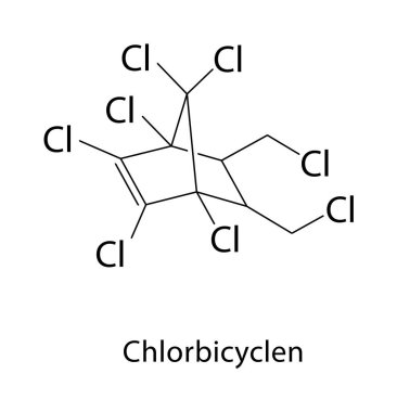 Klorsiklin iskelet yapısı. Böcek ilacı / Mantar önleyici bileşik şematik çizim. Basit diyagram, kimyasal formül..