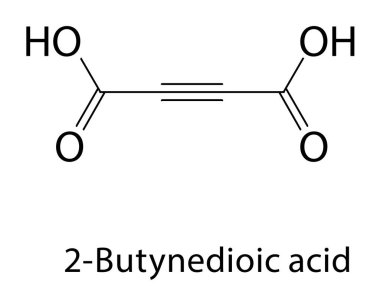 2-Butynedioic asit iskelet yapısı. Alkyne bileşik şematik çizim. Basit diyagram, kimyasal formül..