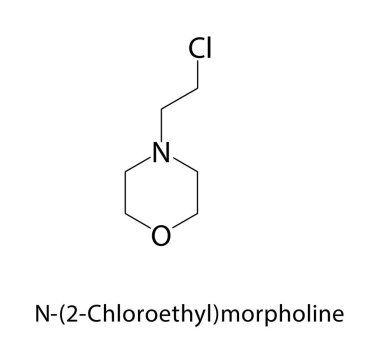 N- (2-kloroetil) morfin iskelet yapısı. Klorlu Morfin bileşik şematik çizim. Basit diyagram, kimyasal formül..