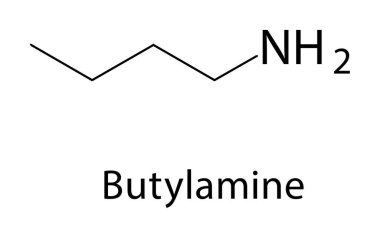 Butylamine iskelet yapısı. Amin bileşik şematik çizim. Basit diyagram, kimyasal formül..