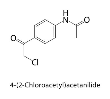 4- (2-kloroasetil) asetanil iskelet yapısı. Organik Kimyasal Bileşik Şematik Çizim. Basit diyagram, kimyasal formül..