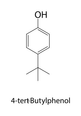 4 tert-Butylphenol iskelet yapısı. Fenol bileşik şematik çizim. Basit diyagram, kimyasal formül..