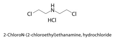 2-kloroetil (2-kloroetil) etanamin, hidroklorür iskelet yapısı. Klorlu Amine Tuzu bileşik şematik çizimi. Basit diyagram, kimyasal formül..