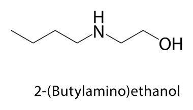 2- (Butylamino) etanol iskelet yapısı. Amin bileşik şematik çizim. Basit diyagram, kimyasal formül..