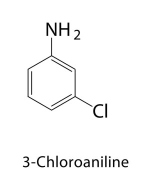 3 kloroanilin iskelet yapısı. Aromatik Amine bileşik şematik illüstrasyon. Basit diyagram, kimyasal formül..