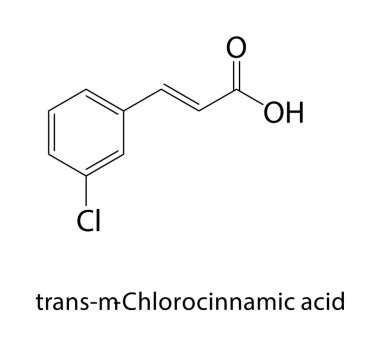 Trans-m-klorosinamik asit iskelet yapısı. Klorlu Aromatik Karboksilik Asit bileşik şematik çizim. Basit diyagram, kimyasal formül..
