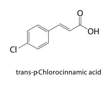Trans-p-klorosinamik asit iskelet yapısı. Klorlu Aromatik Karboksilik Asit bileşik şematik çizim. Basit diyagram, kimyasal formül..