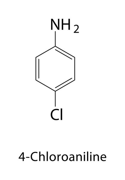 4-Хлоранилиновая структура скелета. Ароматическая схематическая иллюстрация соединений амина. Простая диаграмма, химическая формула.