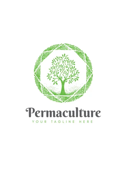 Permacultura Homestead Fazenda Eco Sustentável. Conceito do logotipo da árvore orgânica —  Vetores de Stock