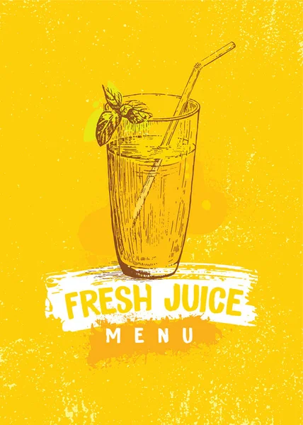 Copo de suco fresco Bar Menu Cover Concept. Ilustração artesanal saudável do ofício do alimento no fundo orgânico — Vetor de Stock