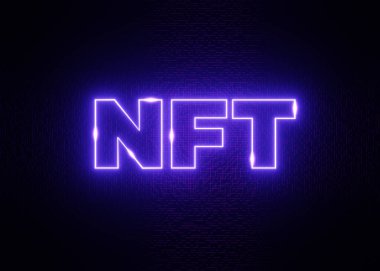 NFT Crypto Art. Non Fungible Token On Colorful Abstract Background. 3d Render Blockchain Illustration Concept