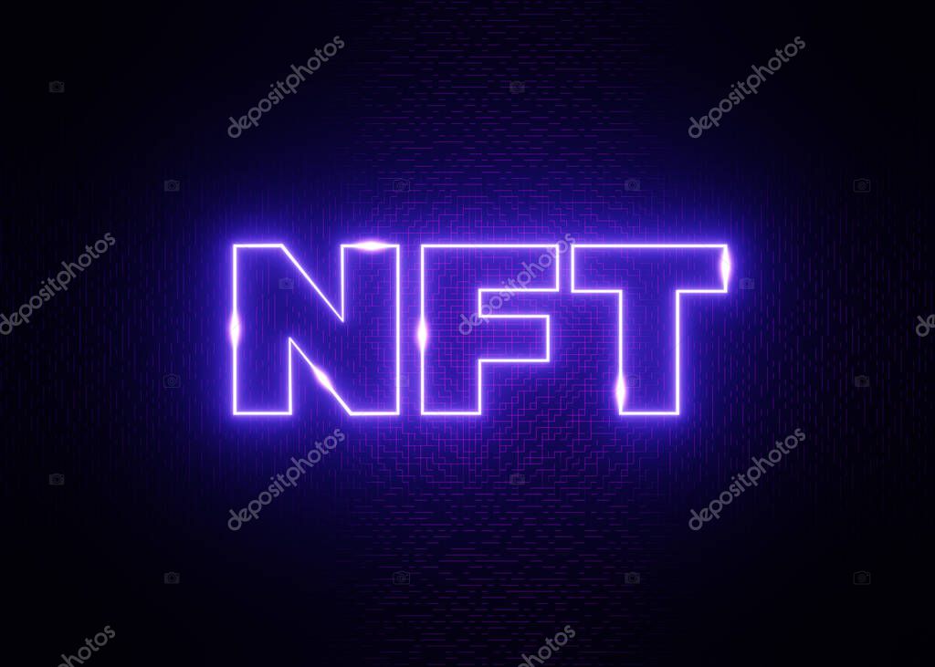 NFT Crypto Art. Non Fungible Token On Colorful Abstract Background. 3d Render Blockchain Illustration Concept. High quality photo
