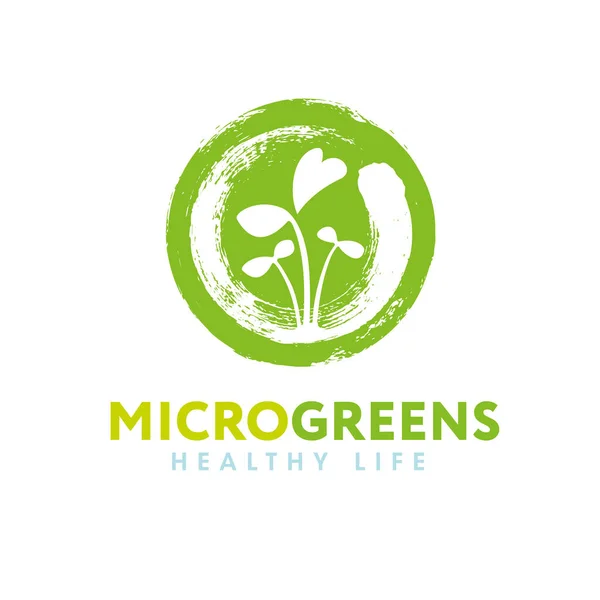 Mikrogrön Sprout Logo Illustration. Organic Nutrition Lokalt koncept för stadsplanering. Hållbart tillägg vektor tecken — Stock vektor