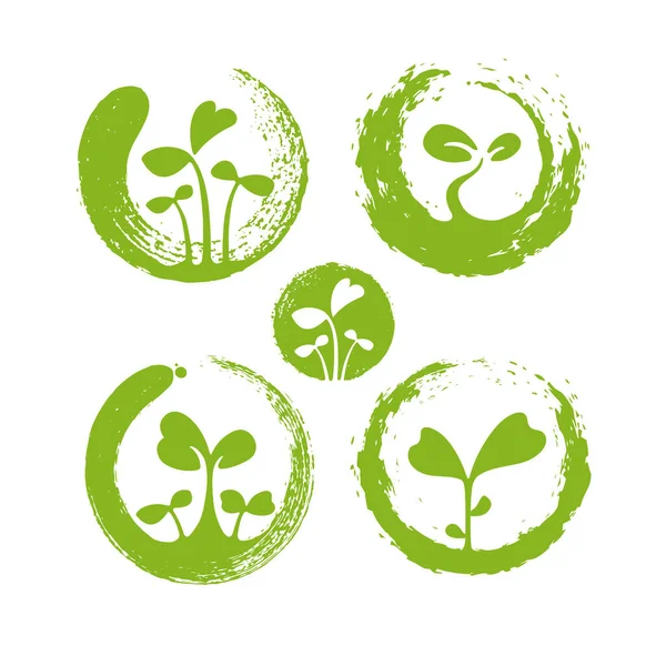 Zen Microgreens Healthy Nutrition Logo Set. Lokal Urban Organic Nutrition Farm Banner Concept. Hantverk hållbart tillägg vektor tecken — Stock vektor