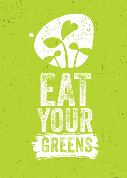 Come os teus Verdes. Microgreen Raw Organic Vegan Food Print. Banner de conceito de motivação nutricional saudável. Ilustração do Vetor de Comida Local. — Vetor de Stock