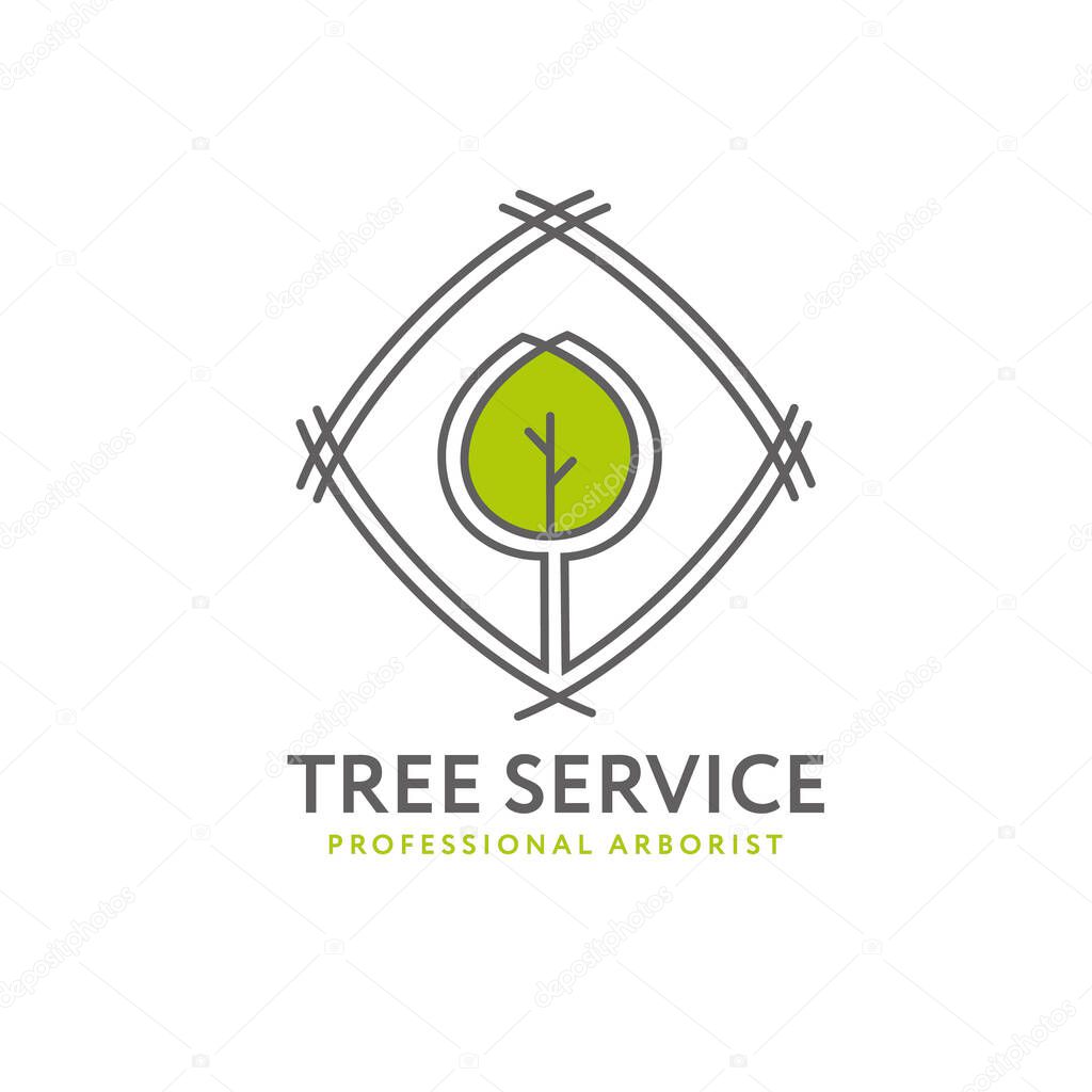 Professional Arborist Tree Care Service Organic Eco Sign Concept. Landscaping Design Raw Vector Illustration . Vector illustration