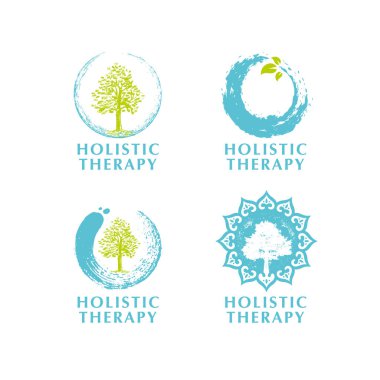 Holistik Terapi Zen Ağacı İşaret Kümesi. Doğal Çevre dostu Tıbbi Vektör Konsepti. Spa Pankartı 