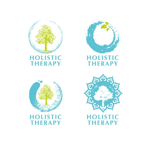 Holistic Therapy Zen Tree Sign Set. Natural Eco Friendly Medicine Vector Concept. Lázeňský prapor — Stockový vektor