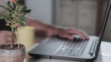 Parmaklarını bilgisayarın tuşlarına vur, adam çay içiyor, parmaklarını klavyeye vur.