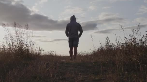 Lonely Guy Nature Man Enjoying Beautiful Landscape Man Depression — Stock Video