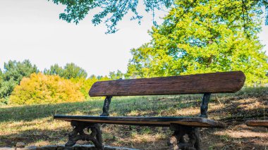 Parktaki arka plan bankı, kimsesiz bir bank.