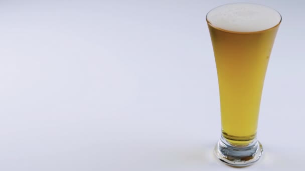 Ein Glas Frisches Bier Auf Weißem Hintergrund Getrockneter Fisch Für — Stockvideo