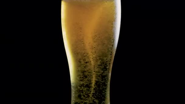 淡啤酒放在有气泡的杯子里 淡啤酒放在黑色背景的杯子里 — 图库视频影像