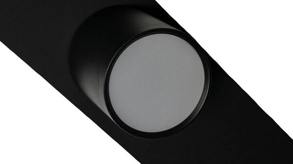 Black spotlight isolated on white background, close-up of modern lamp, led lamp