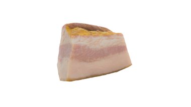 Beyaz arka planda izole edilmiş pastırma dilimi, jambon, beyaz arka planda domuz eti. Et yemeği.
