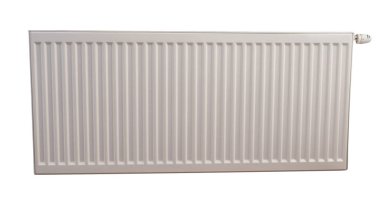 Beyaz arka planda izole edilmiş ısıtma radyatörü, ev için su radyatörü.