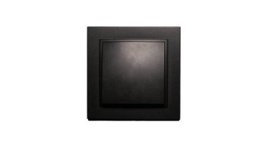 Elektrikli siyah düğme, beyaz arkaplanda izole edilmiş, minimal anahtar