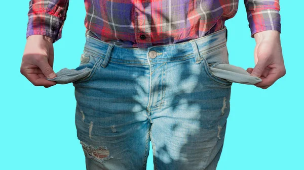 Hombre Con Los Bolsillos Vacíos Hombre Sin Dinero Joven Pantalones — Foto de Stock
