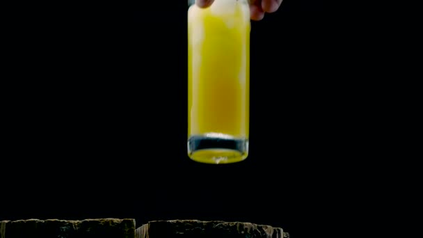 Yellow Lemonade Black Background Orange Juice Glass Straw Black Background — Stock Video