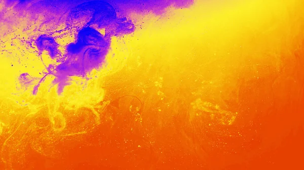 Sarı Turuncu Mor Renkli Akrilik Boyaların Arka Planı Sıçramalı Karışık — Stok fotoğraf