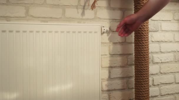 Warm Your Hands Heating Radiator Regulate Heating Radiator House Man — Stock Video