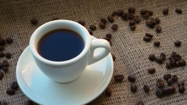 Una Tazza Caffè Aromatico Accogliente Caffè Caffè Sacchetto Rustico Con — Video Stock